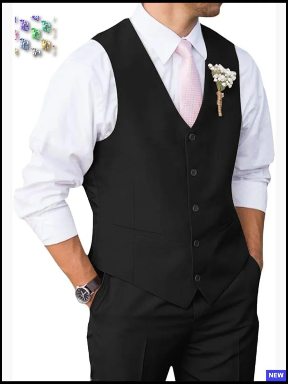 Slim Fit Suit Set Vest Pants Formal Business Wedding Groom Elegant Classic